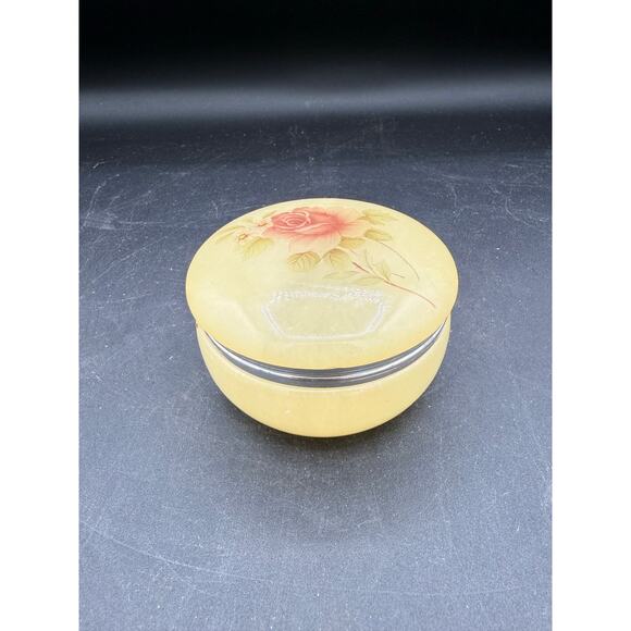 Yellow Alabaster Himark Giftware Italy Hinged Rose Floral Trinket Box - Picture 7 of 8